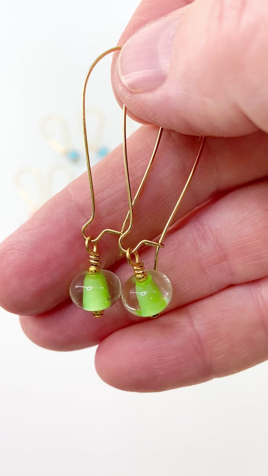 Earrings - Encased Black - Glass & Goldfill Long Wire (Video)