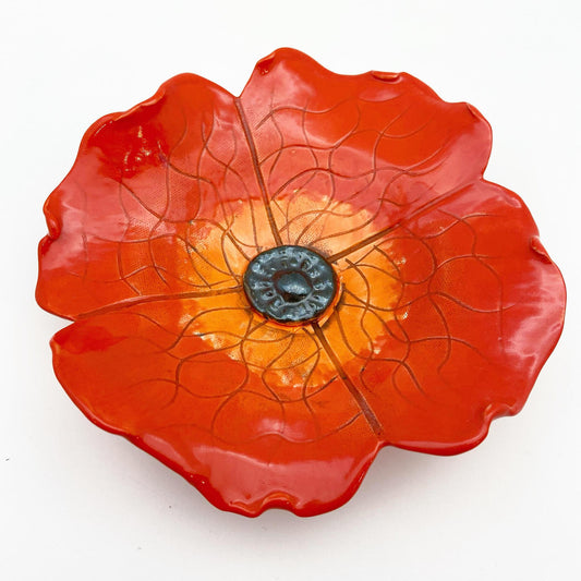 Ceramic Wall Art - Red/Orange Flower - Small