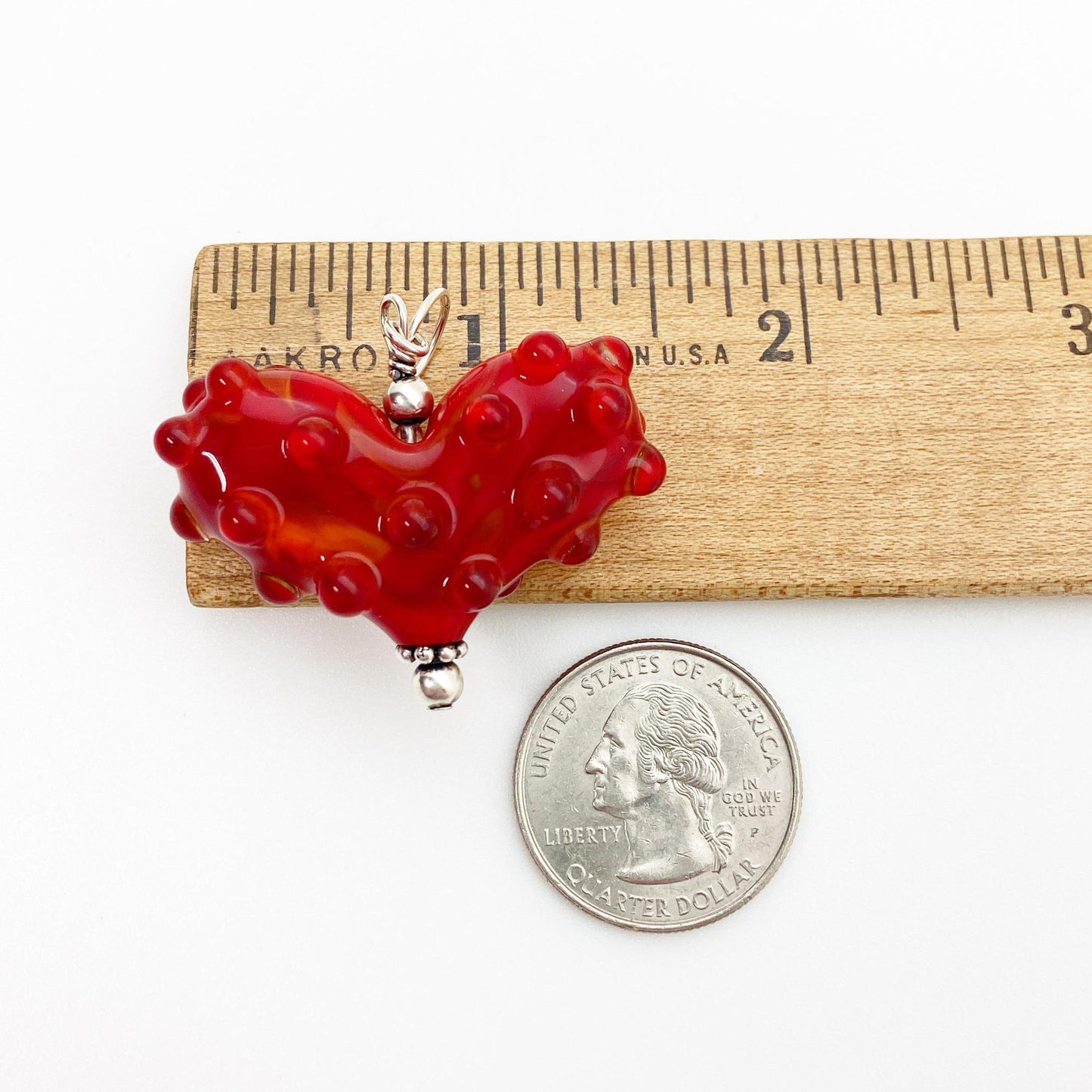 Pendant - Bumpy Glass Heart - Red - Medium