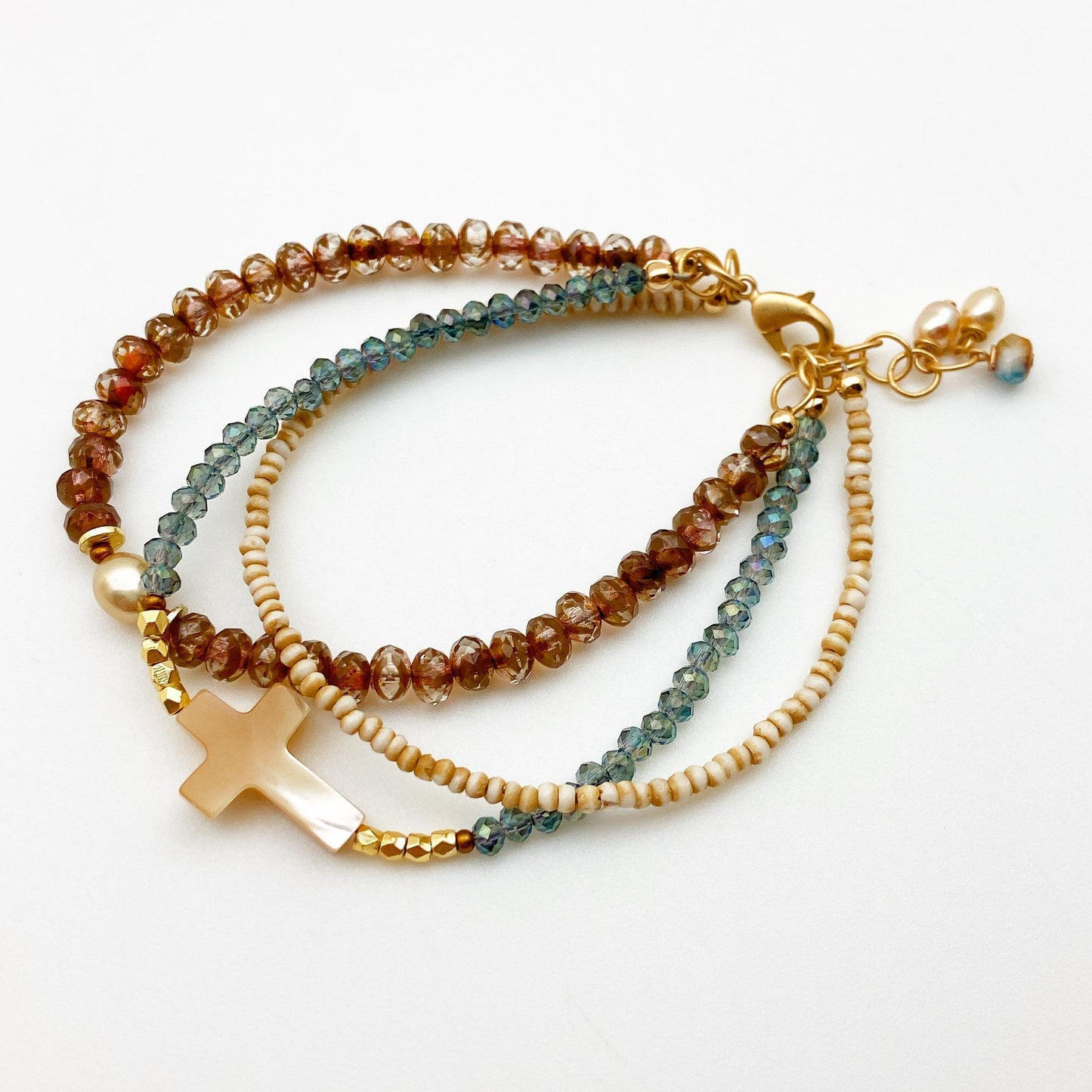 Bracelet - "Starry Night" - Czech Glass, Bone, and Mother of Pearl