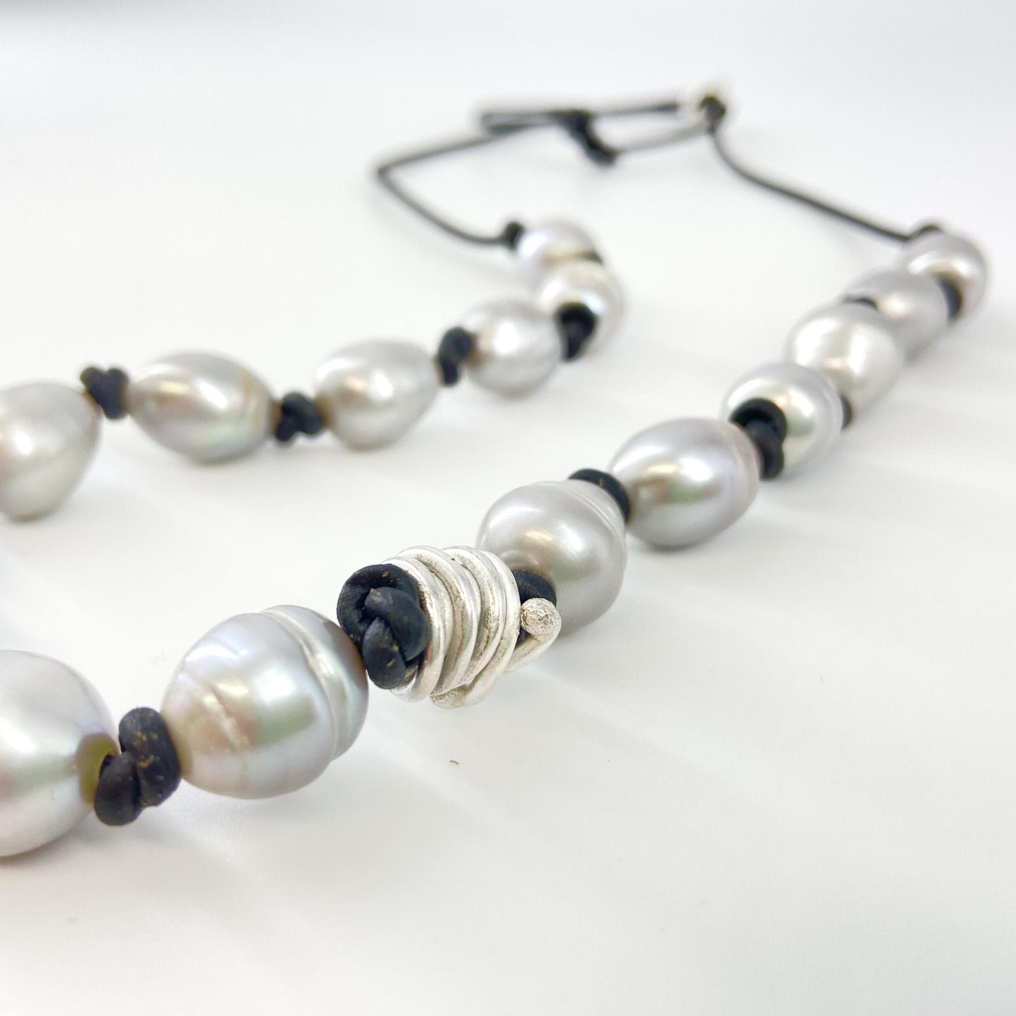 Necklace - Pearl and Sterling on Knotted Leather