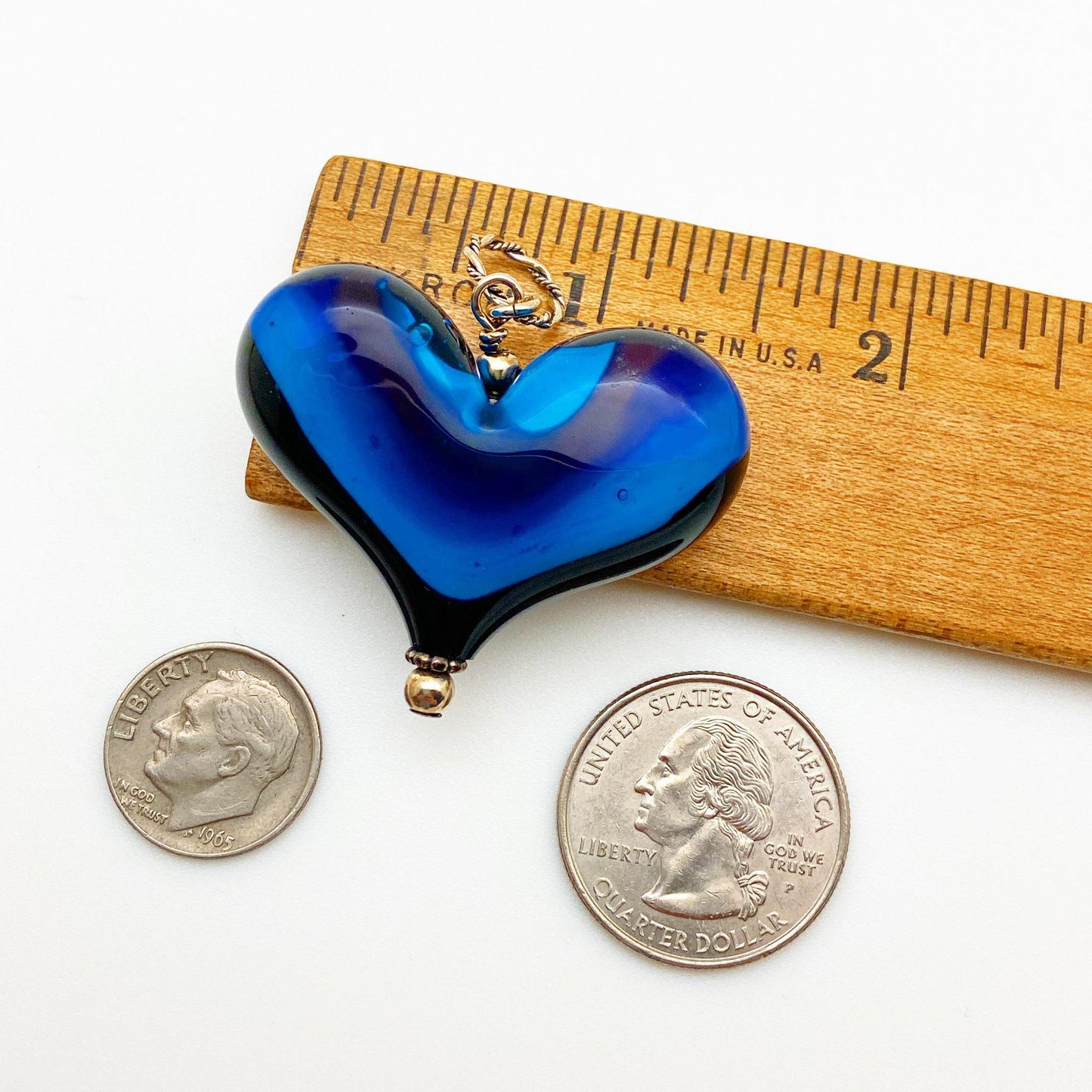 Pendant - Nightscape Heart with Moon #2 - Handmade Glass