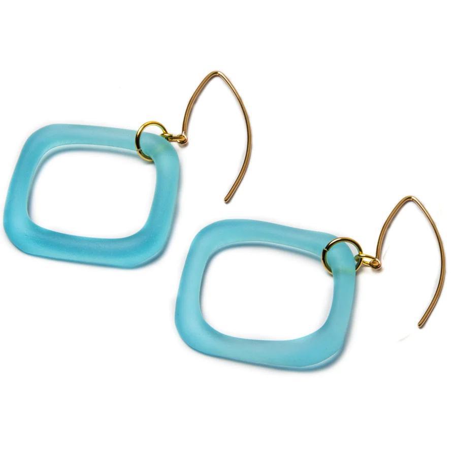 Earrings - Bombay Gin on 14kt Goldfill - Reclaimed Glass