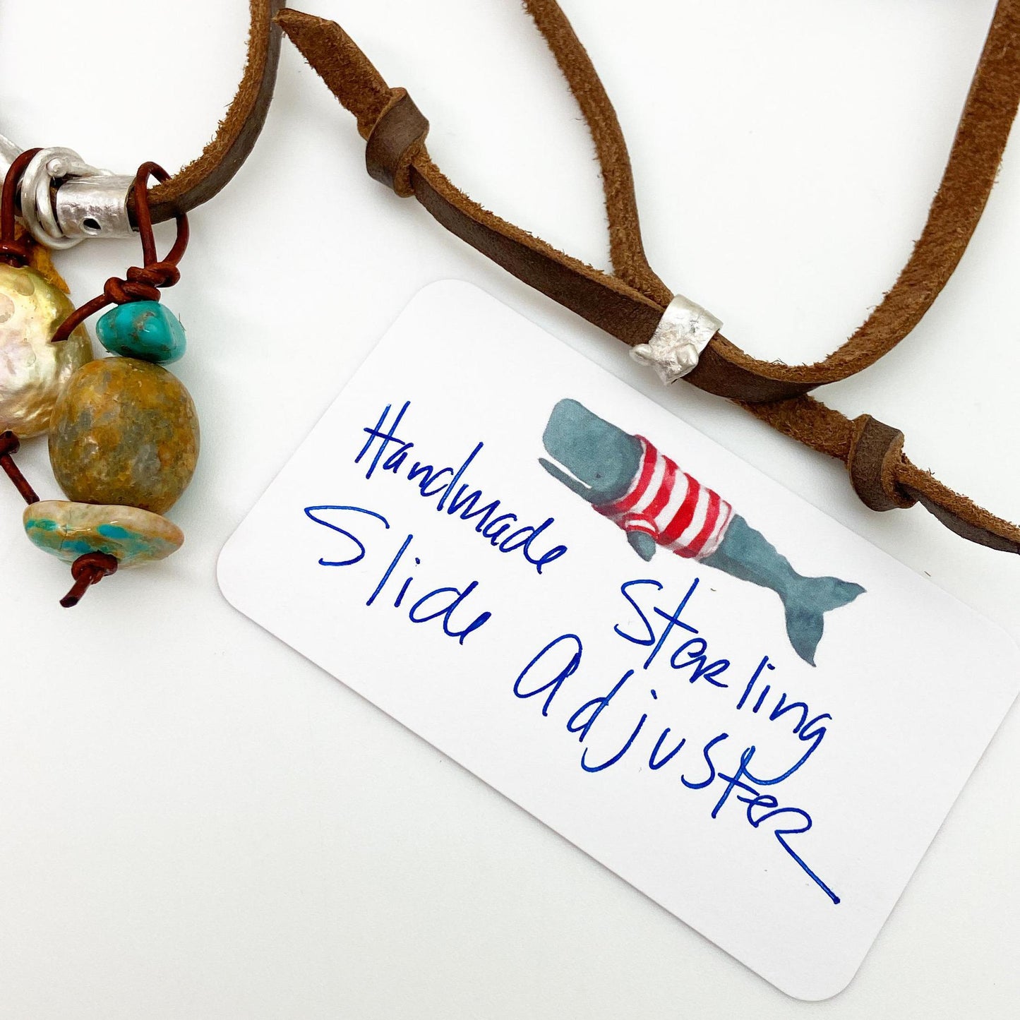 Necklace - Leather/Pearl/Sterling/Turquoise