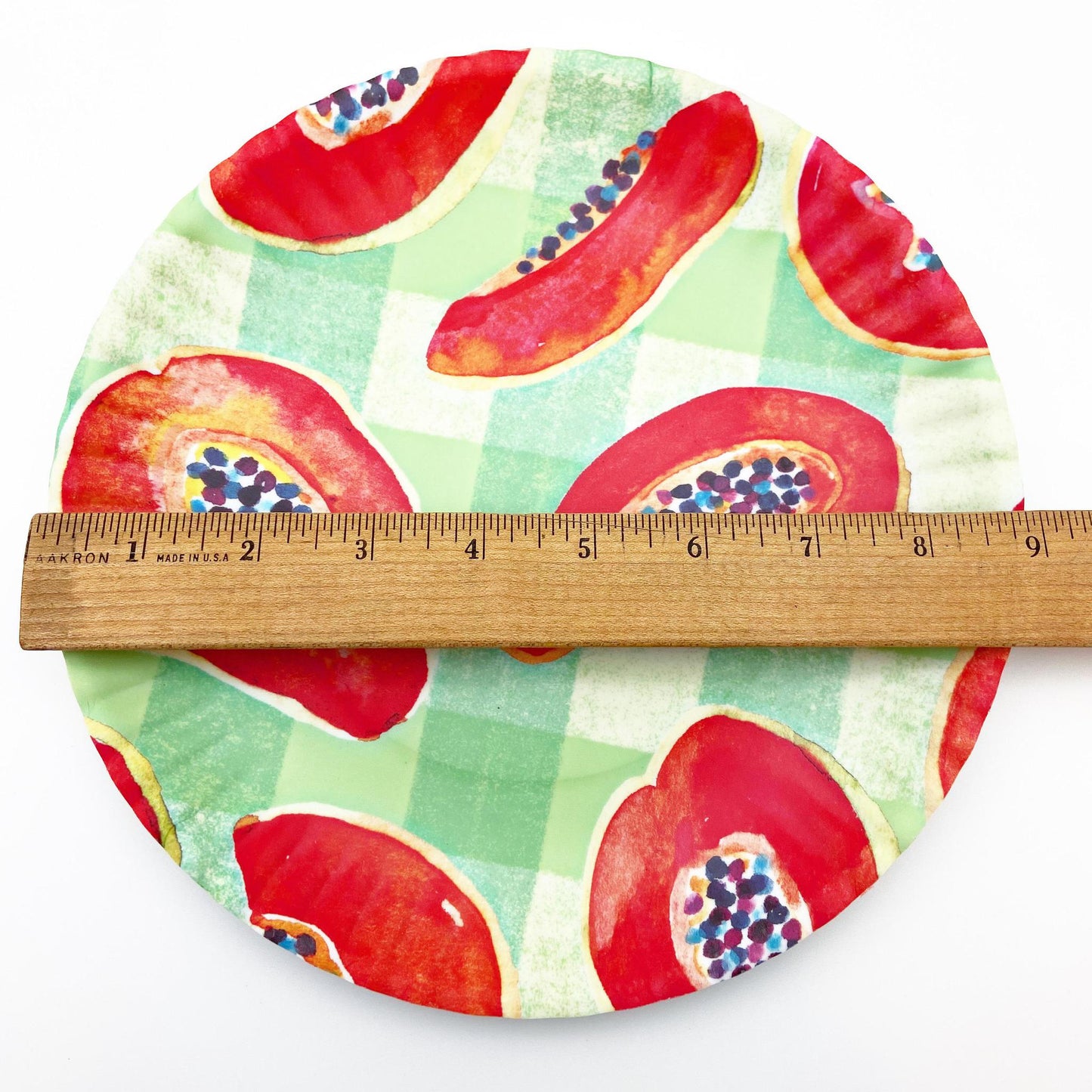 Plate - Melamine "Paper Plate" - Fruit on Gingham
