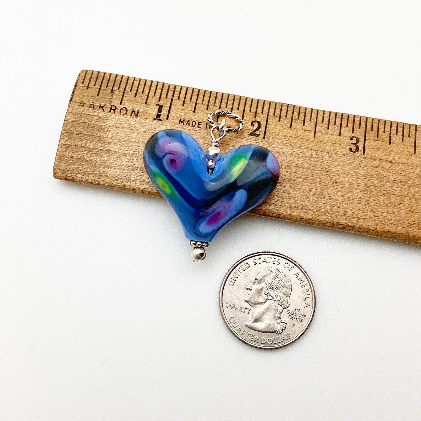 Pendant - "Monet" Floral Heart in Purples - Handmade Glass