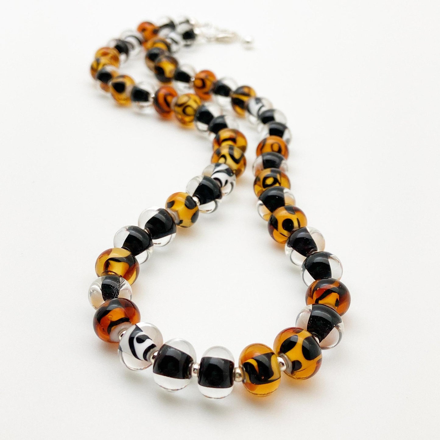Necklace - Animal Print Glass Beads - Handmade Glass - 18"