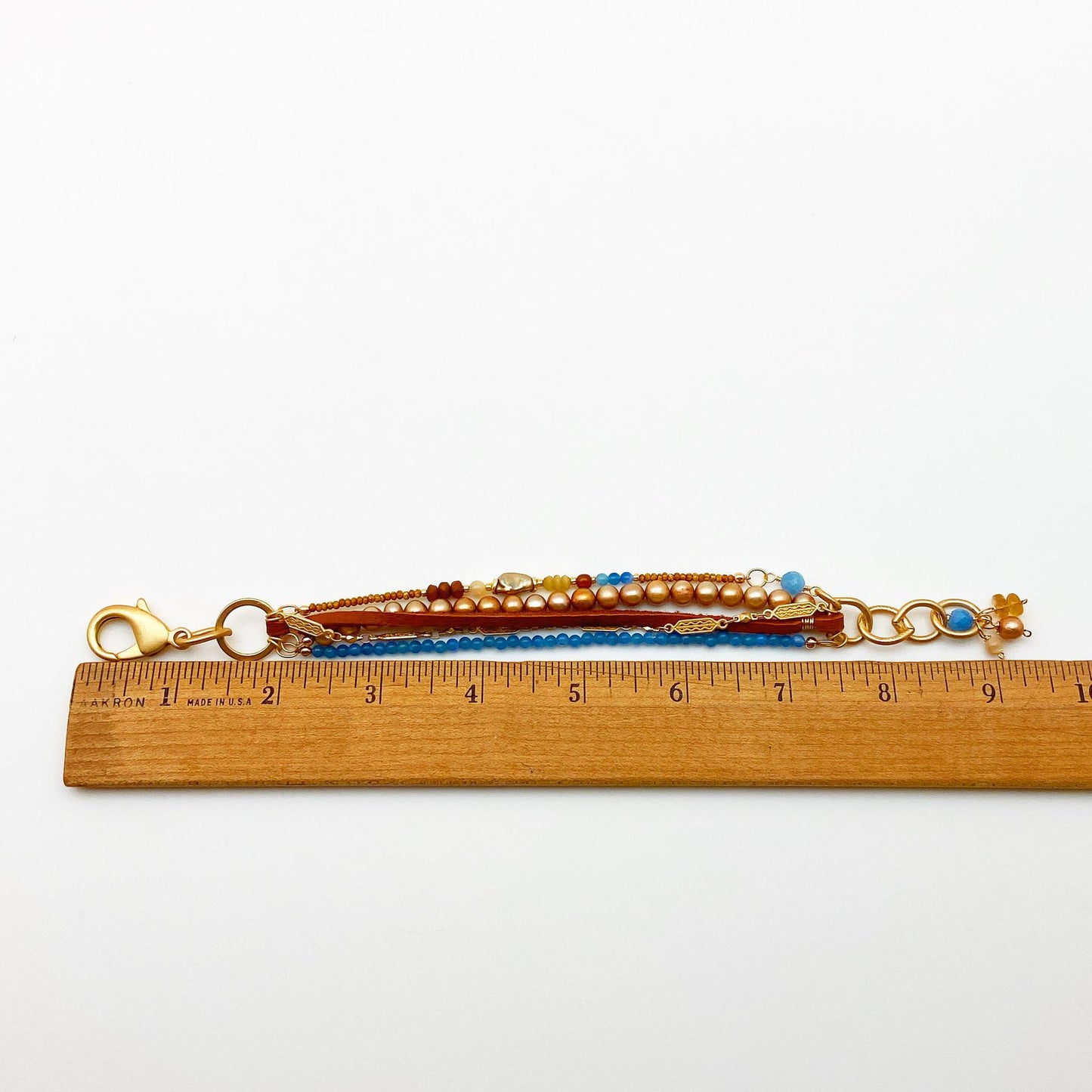 Bracelet - "Sand and Sea" - Agate, Pearl, Cat's Eye, and Leather