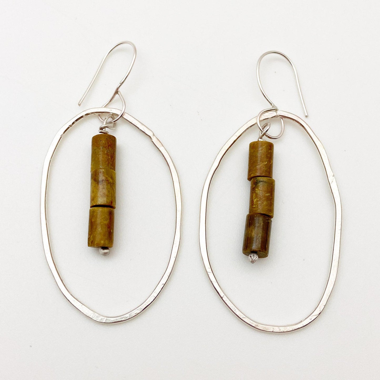 Earrings - Oval Hoops with Turquoise Pellets - Sterling Originals