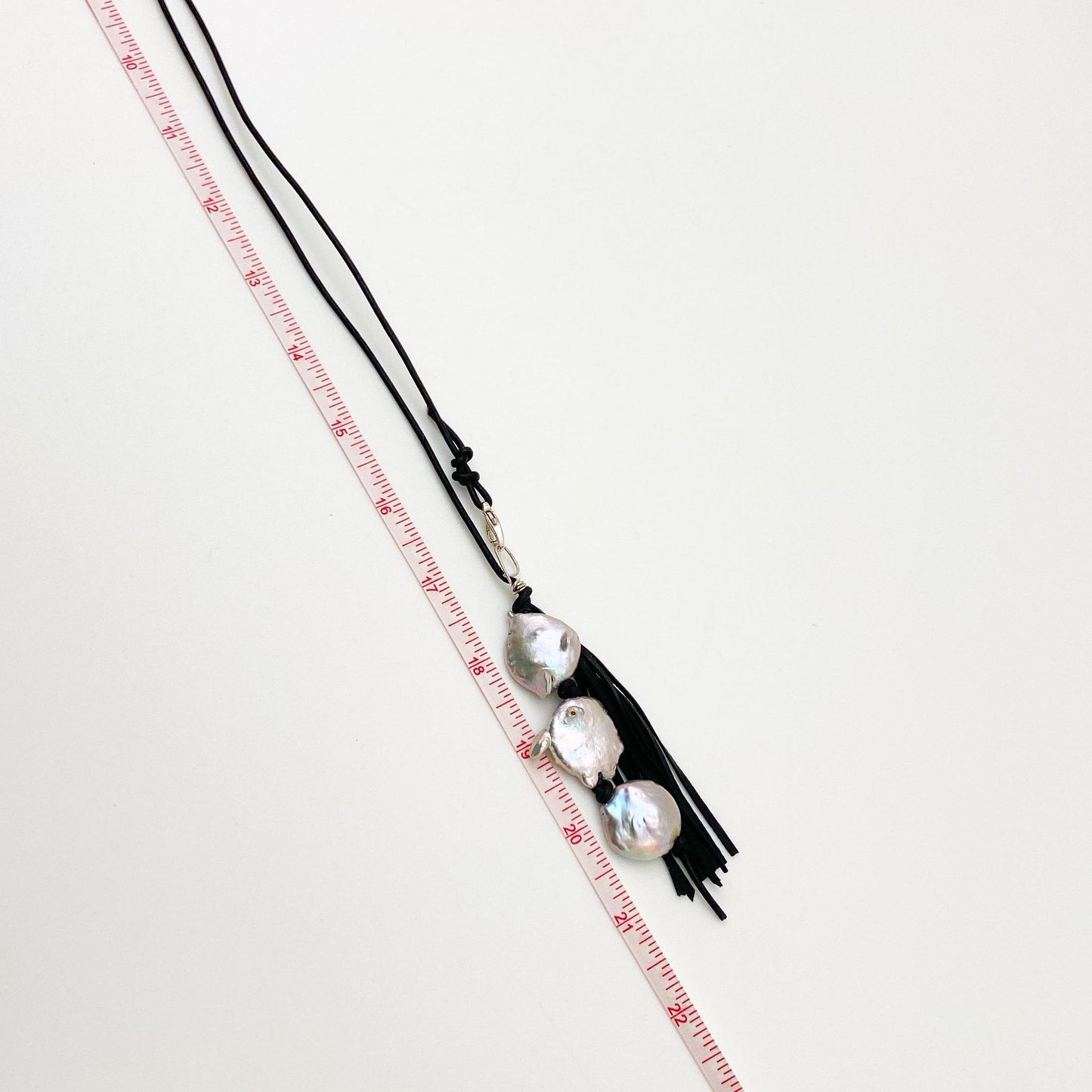 Necklace - Pearl and Leather Pendants on Leather