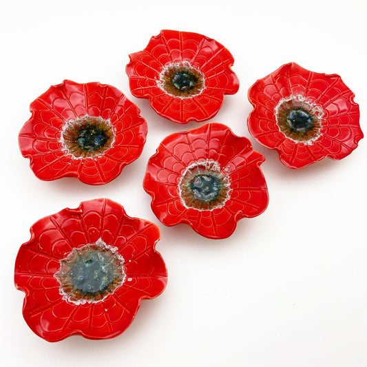 Ceramic Wall Art - "Baby Zinnia" - Red