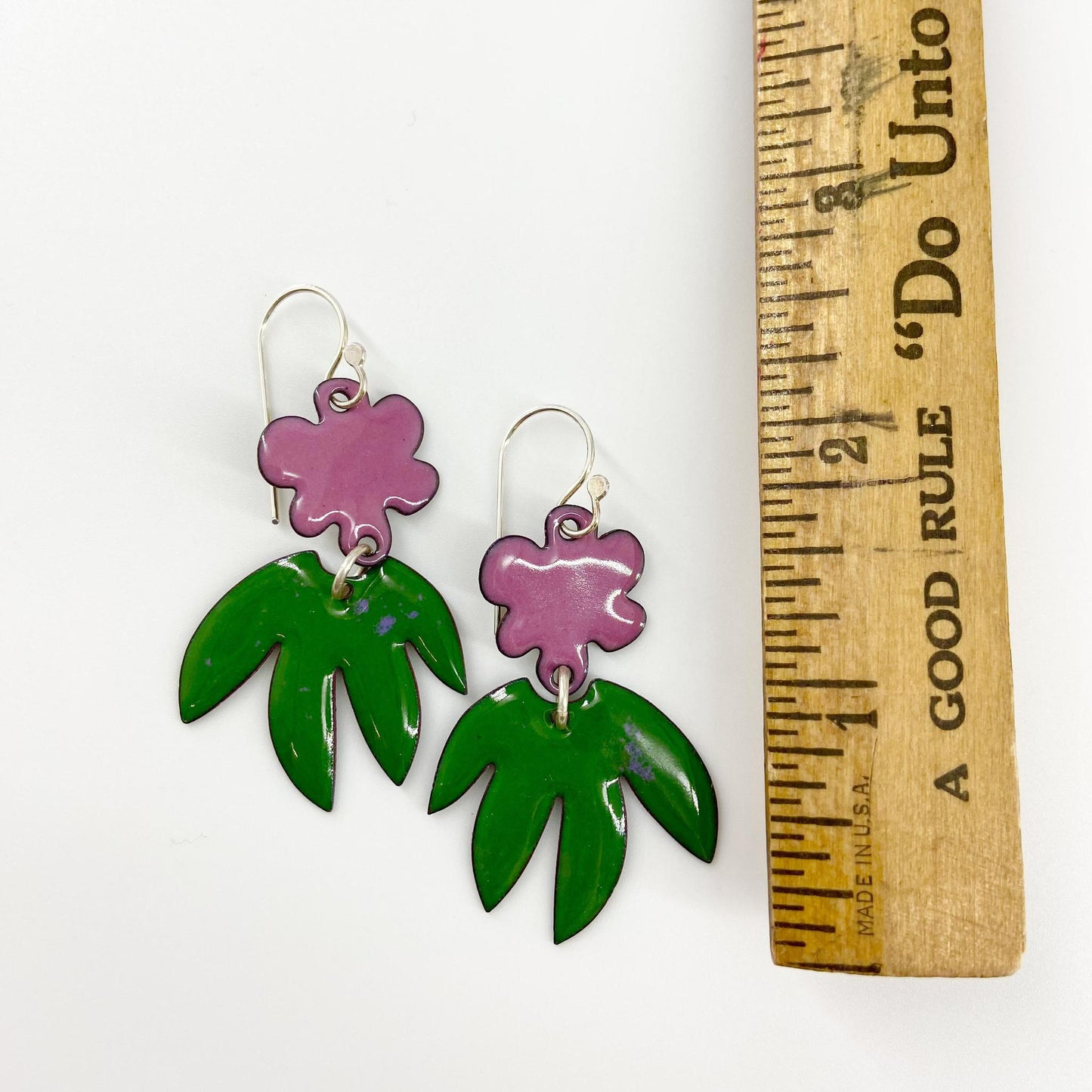 Earrings - Pink Hibiscus Flower - Enamel on Copper