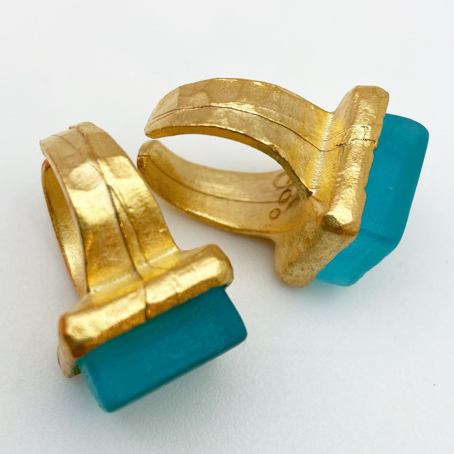 Ring - Reclaimed Monochrome Fused Glass - 14kt Gold Plated - "Antique Clear"