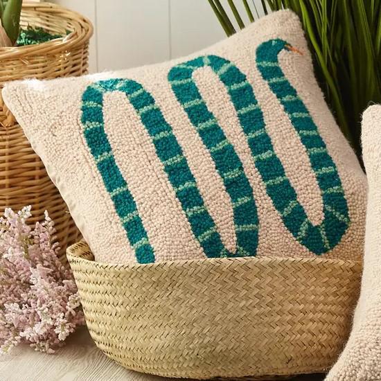Pillow - Garden Snake - Hooked Wool