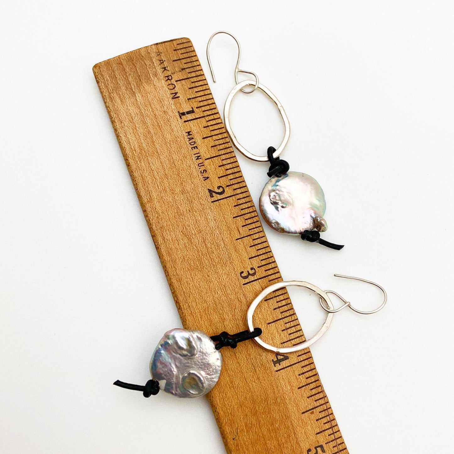 Earrings - Stacked Corded Flat Pearl and Silver Ovals - Sterling Originals