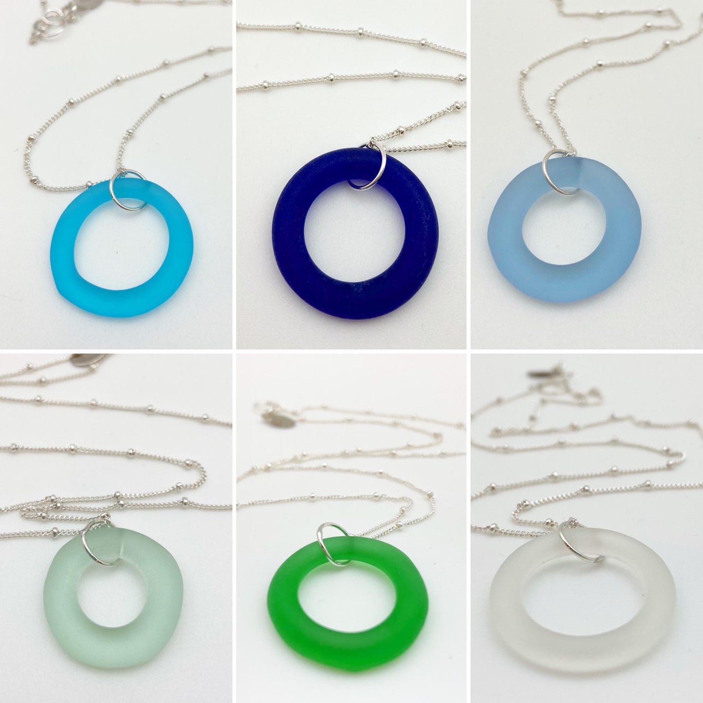 Necklace - Reclaimed Glass Circle on Sterling - Cobalt