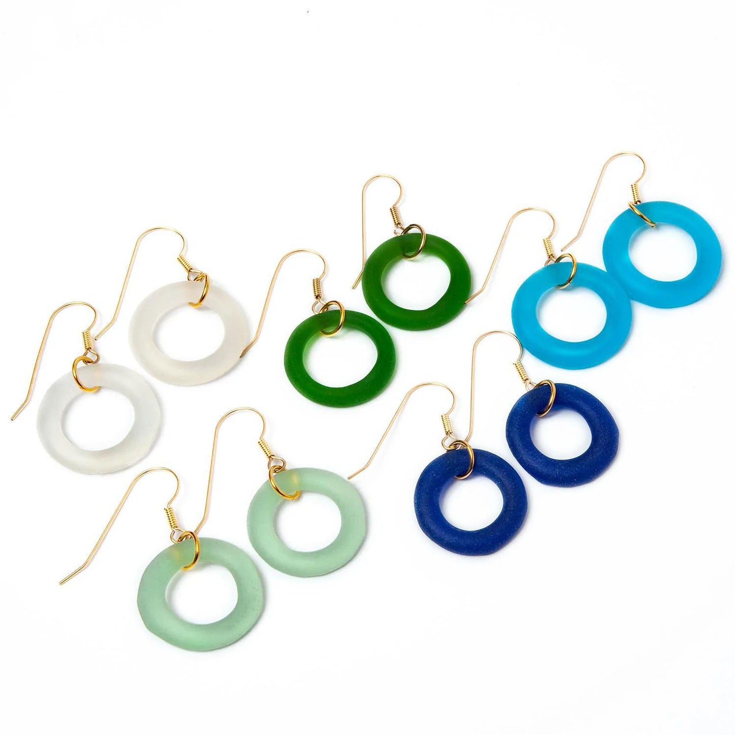 Earrings - Reclaimed Glass Circles on 14kt Goldfill - Cobalt