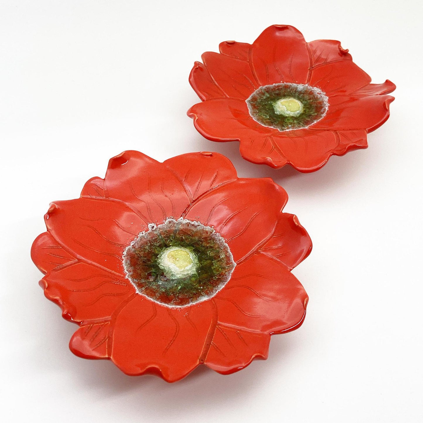 Ceramic Wall Art - Flower - Orange/Red/Glass Center - Small