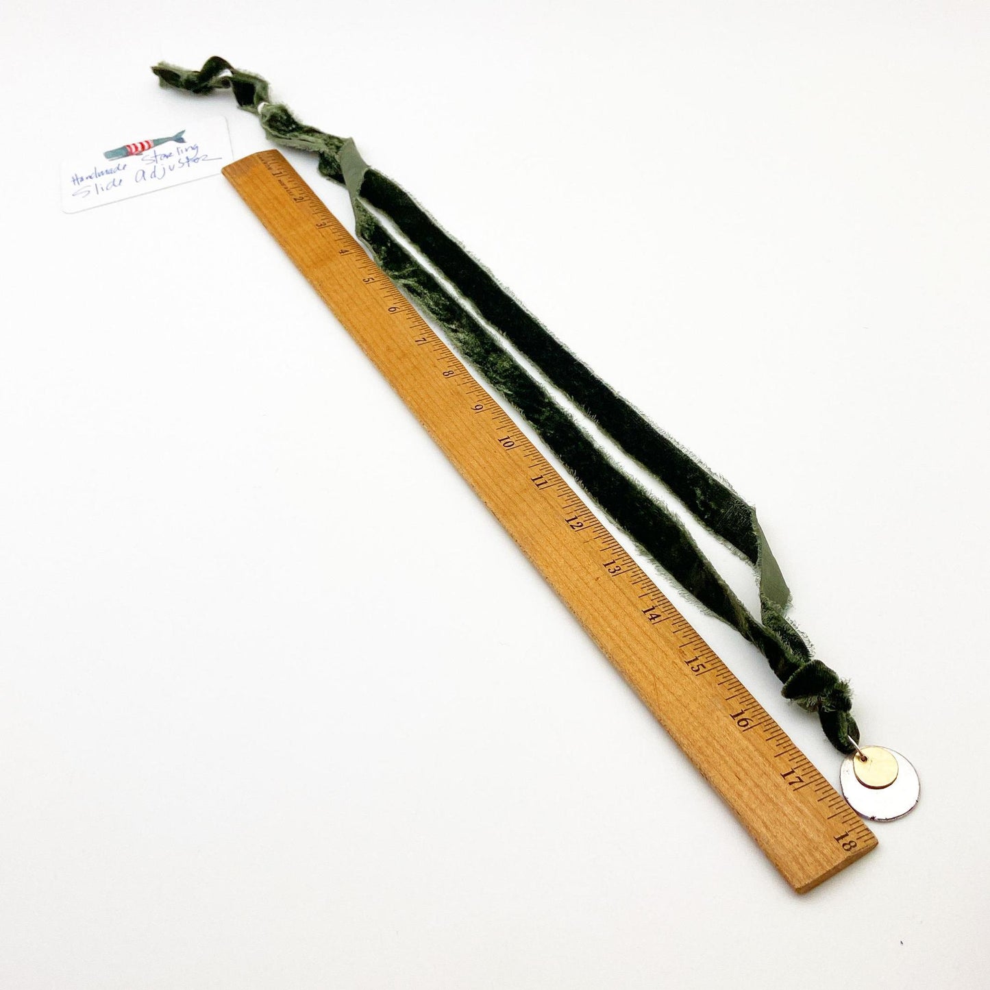 Necklace - Life Balance in Silver and Gold - Medallions on Green Silk Velvet