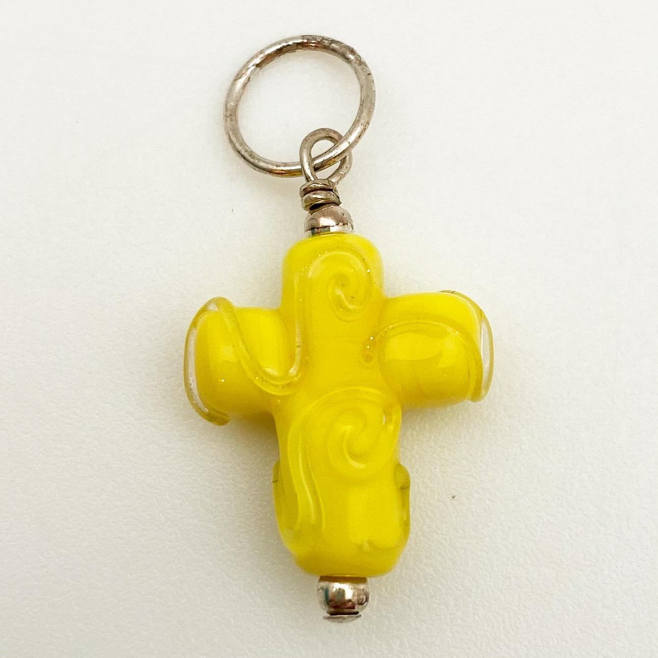 Pendant - Glass w/ Swirl Cross - Small