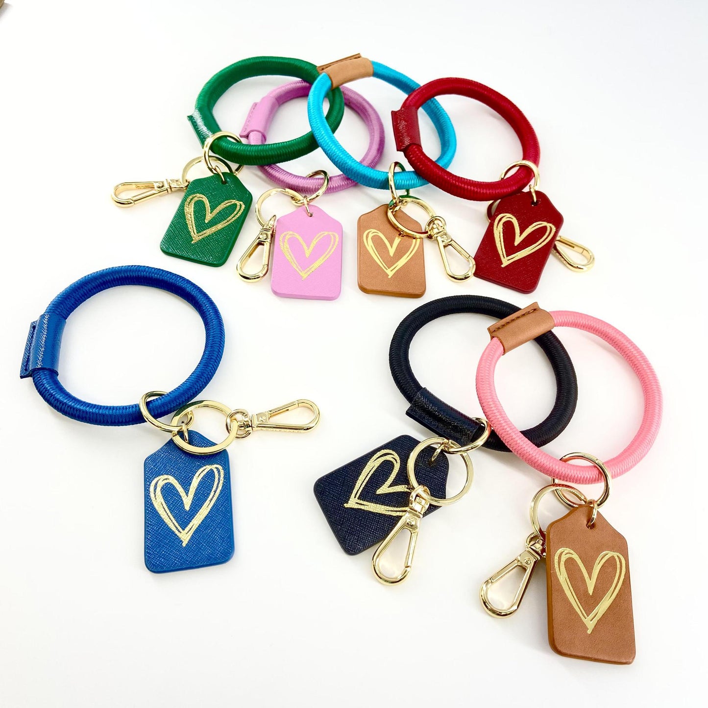 Bracelet Keyring - Leather & Woven Nylon - Orchid With Heart
