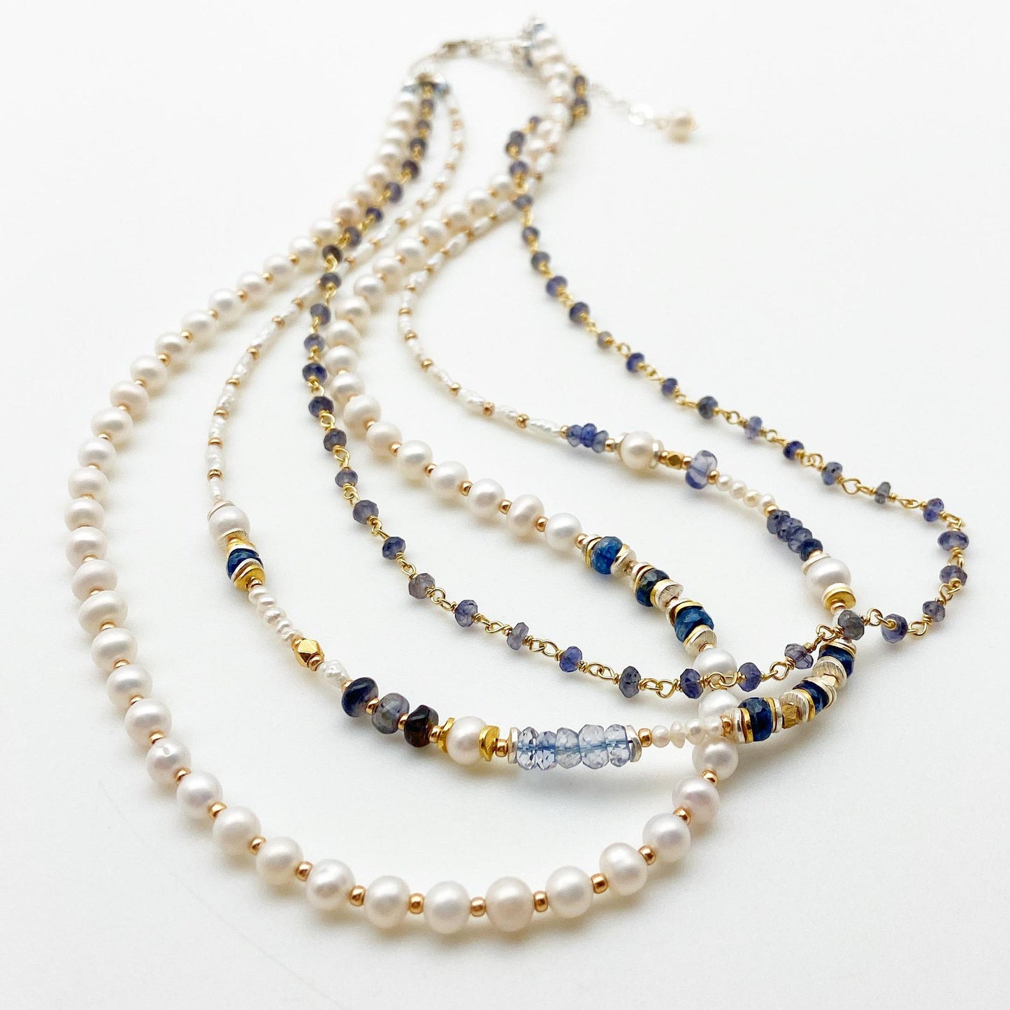 Necklace - "Seaside" - Pearl, Iolite, and Kyanite