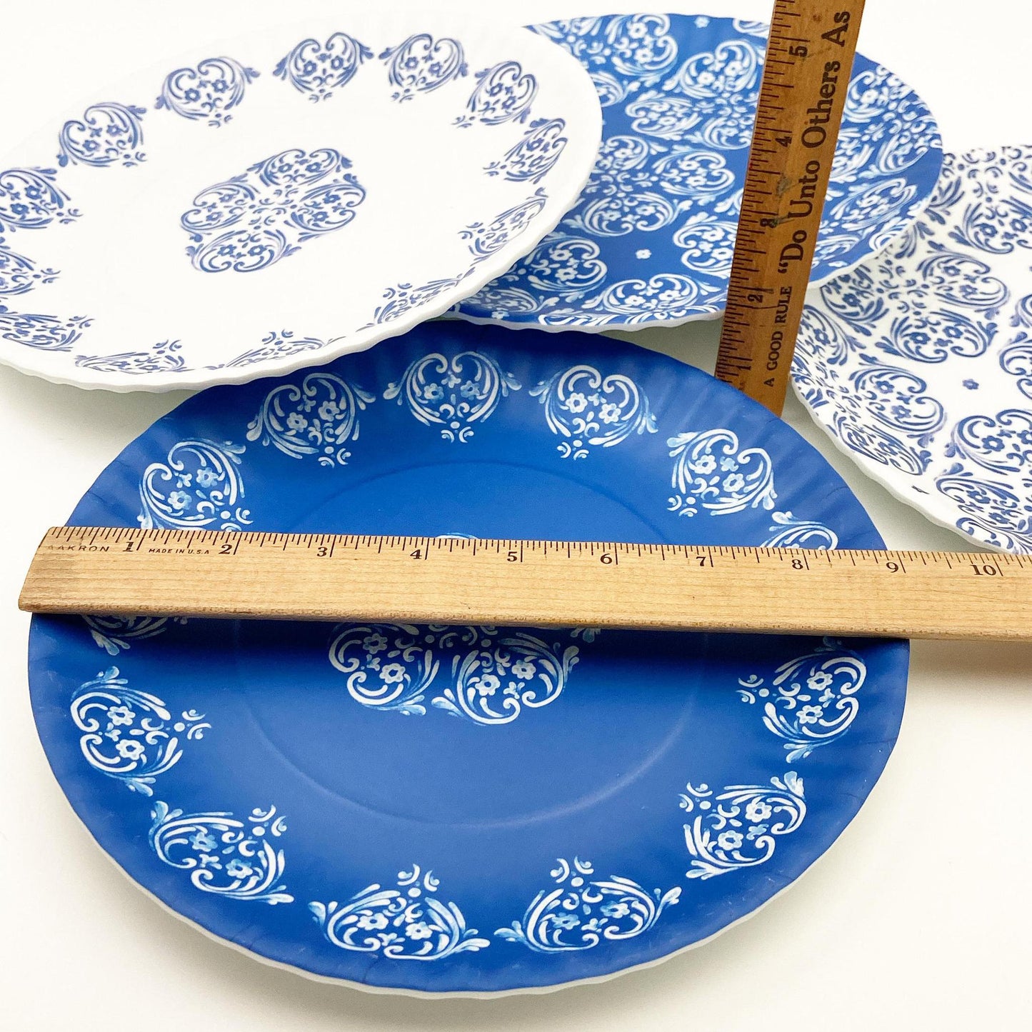 Plate - Melamine "Paper Plate" - White with Blue Medallion