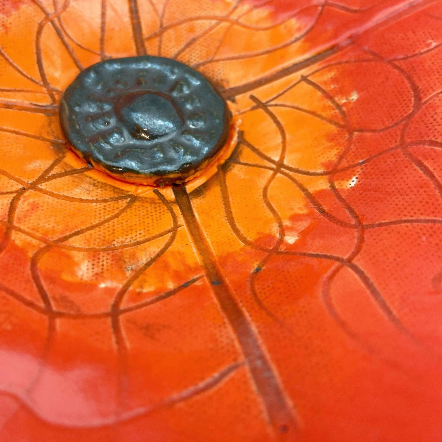 Ceramic Wall Art - Red/Orange Flower - Small