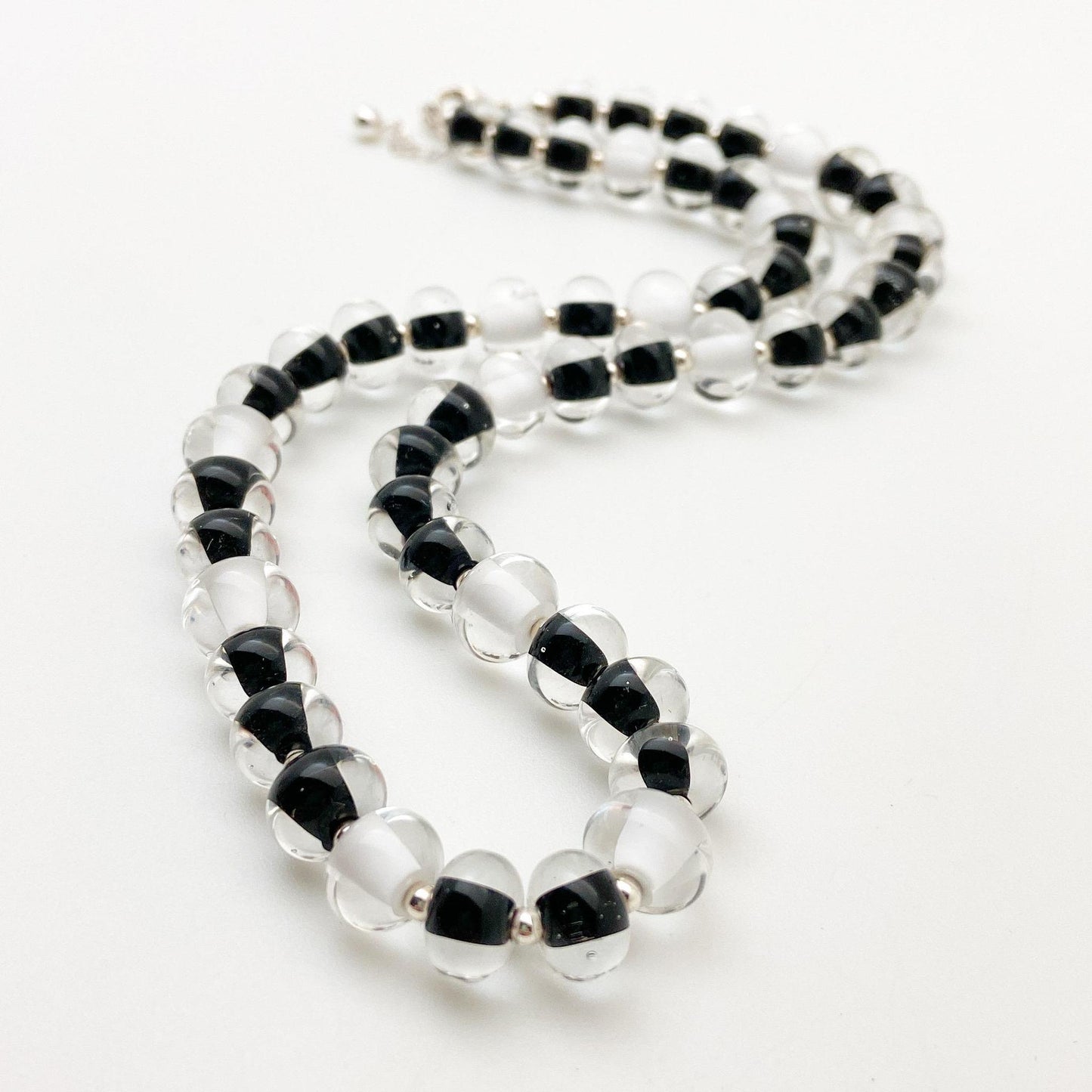 Necklace - Black and White Glass Beads - Handmade Glass - 18"