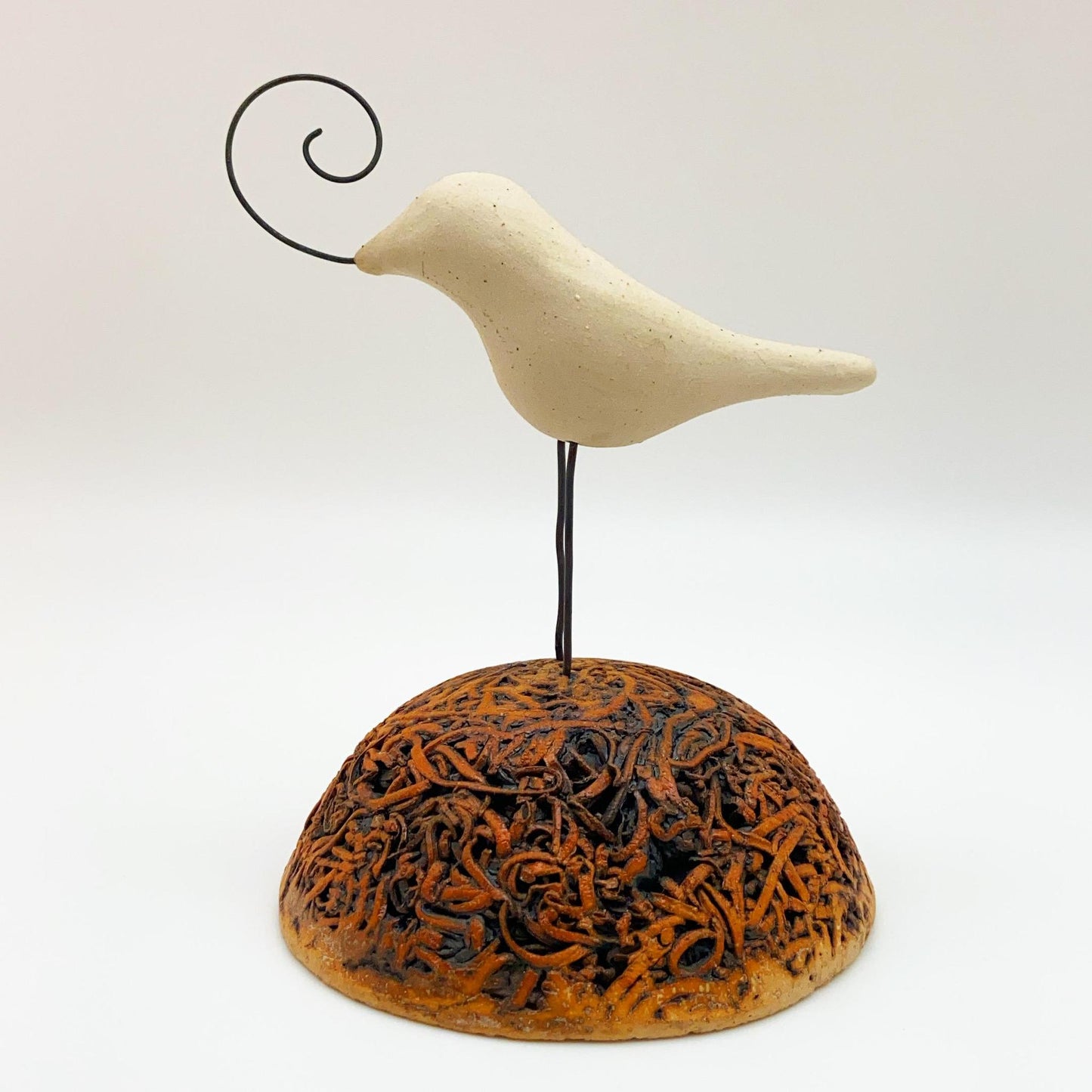 Sculpture - Inverted Nest with Birds - Ceramic with Metal