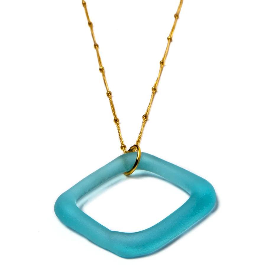 Necklace - Bombay Gin on 14kt Goldfill - Reclaimed Glass