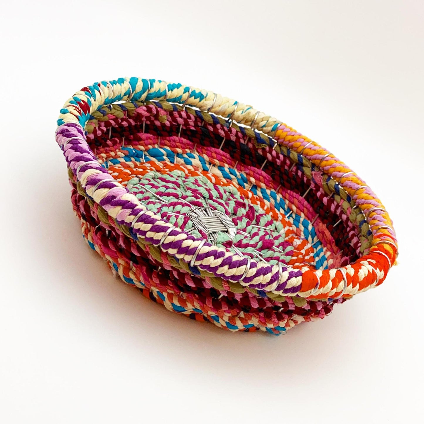 Shallow Basket - Woven Chindi on Aluminum Frame - Small