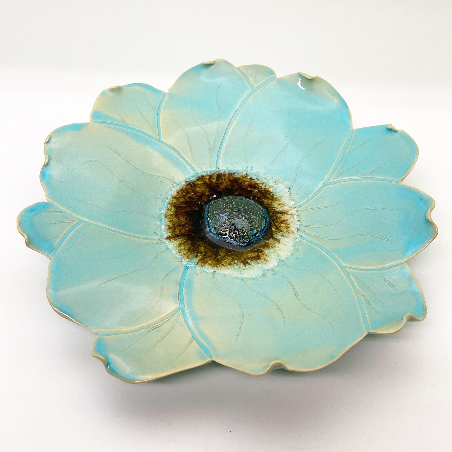 Ceramic Wall Art - Atlantis Aqua Flower - Medium