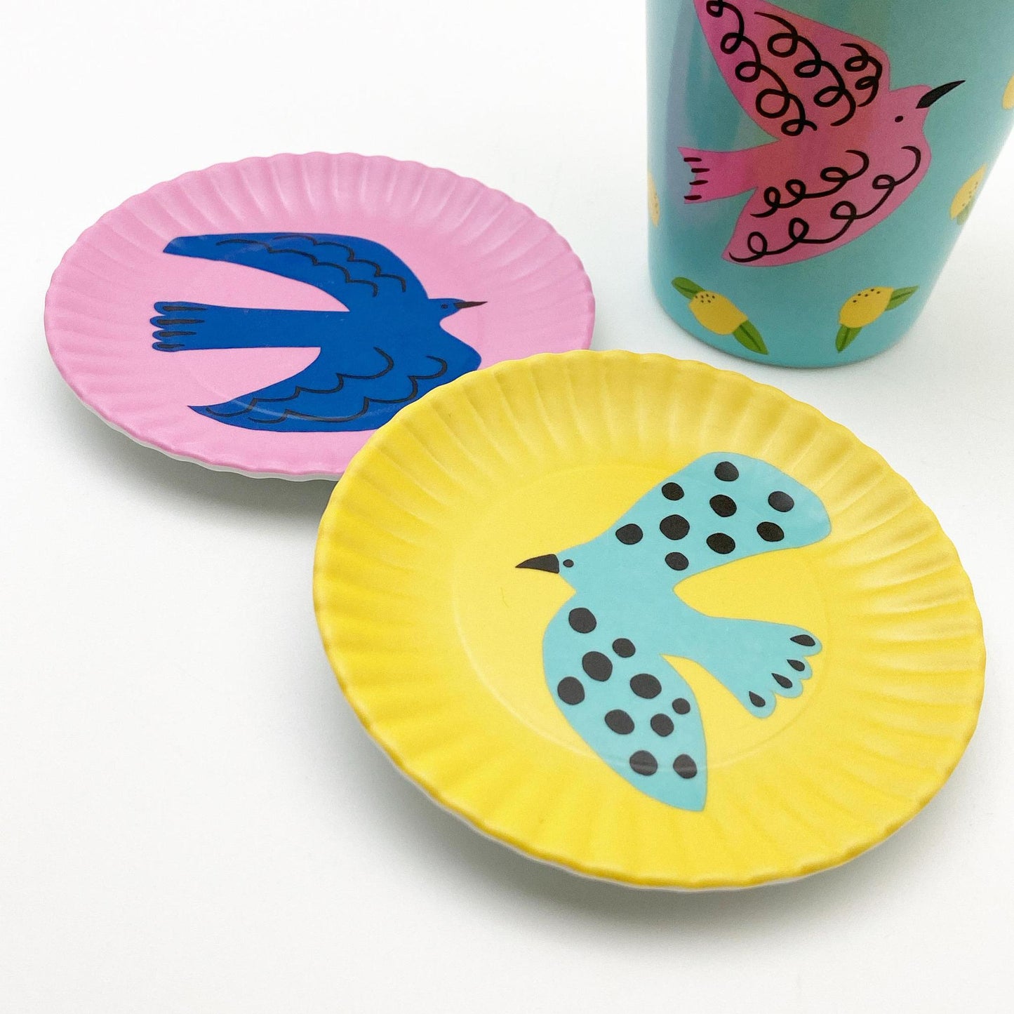 Coaster/Tidbit Tray - Melamine "Paper Plate" - Bird on Yellow