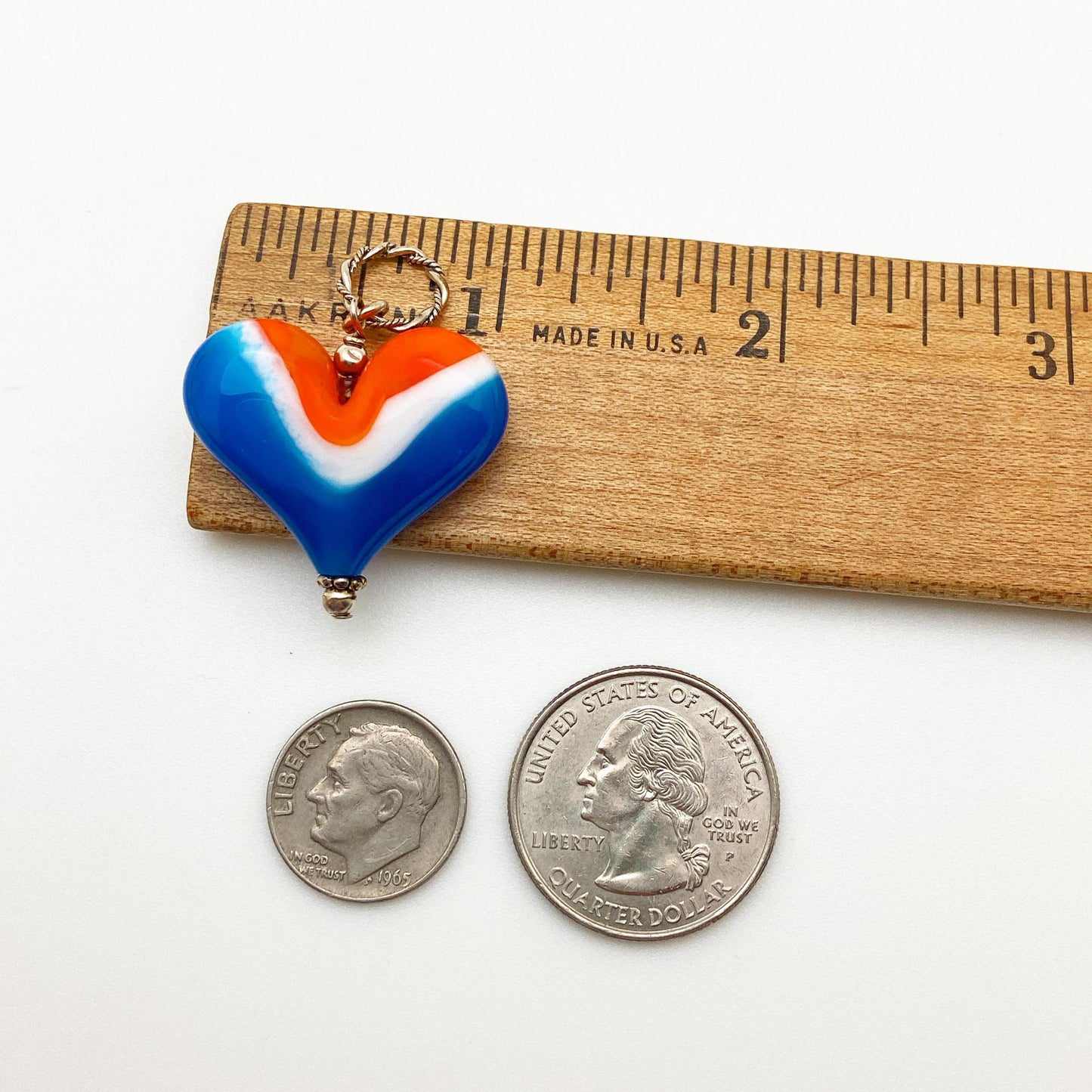 Pendant - Orange, White, and Blue Heart - Handmade Glass