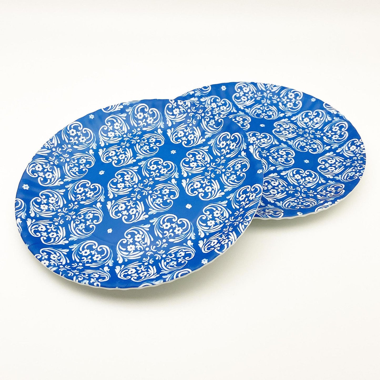 Plate - Melamine "Paper Plate" - Blue with White Tile