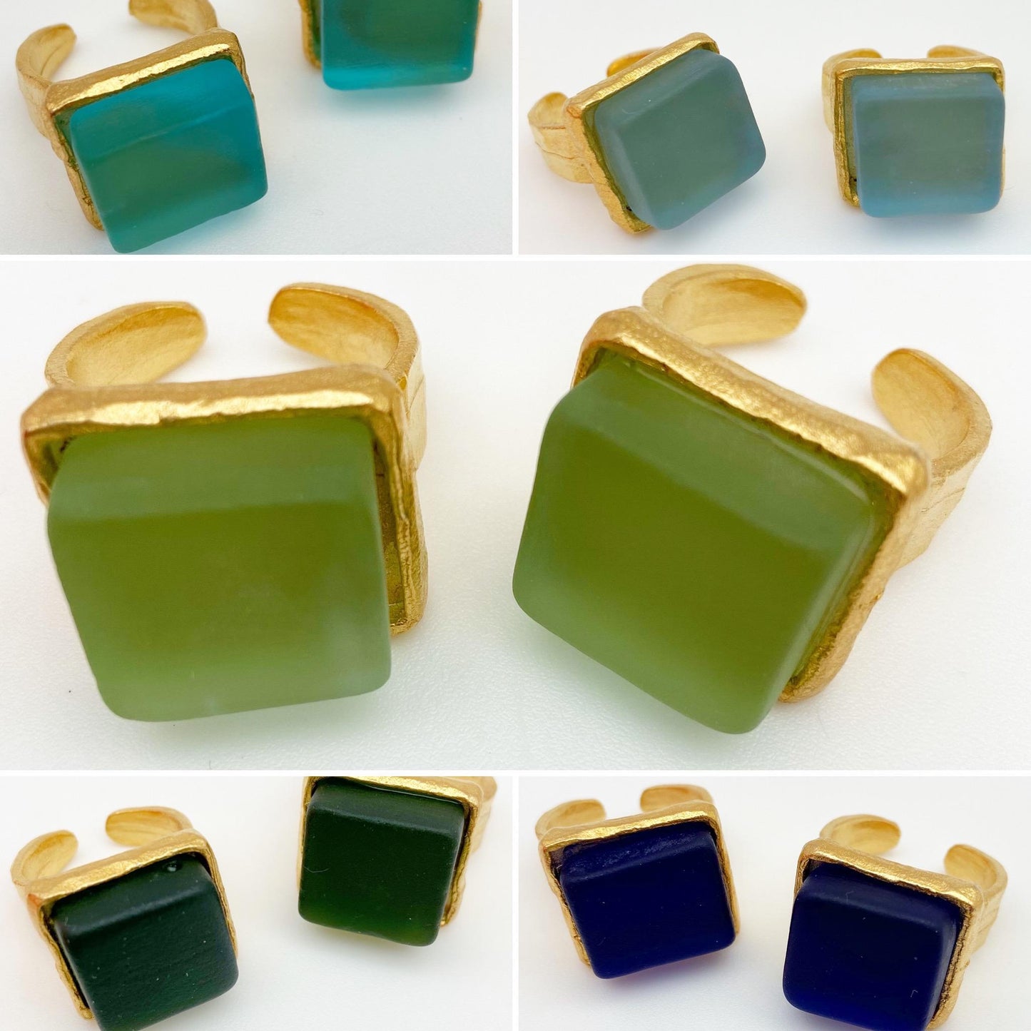 Ring - Reclaimed Monochrome Fused Glass - 14kt Gold Plated - "Antique Clear"