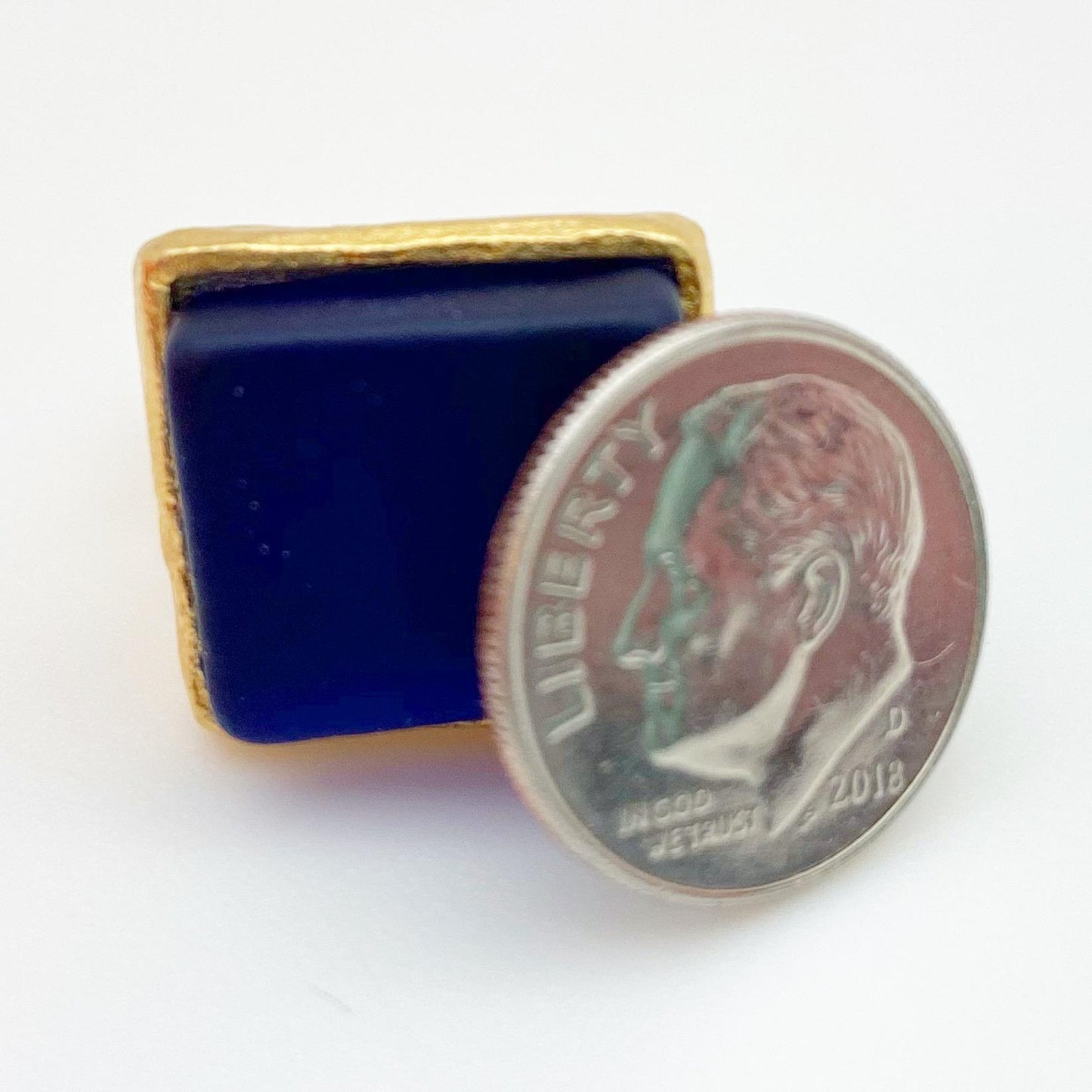 Ring - Reclaimed Monochrome Fused Glass - 14kt Gold Plated - "Antique Clear"
