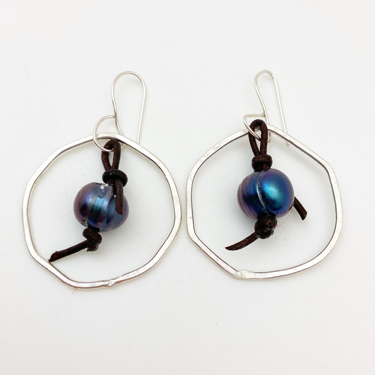 Earrings - Corded Dark Pearl in Silver Hoops - Sterling Originals