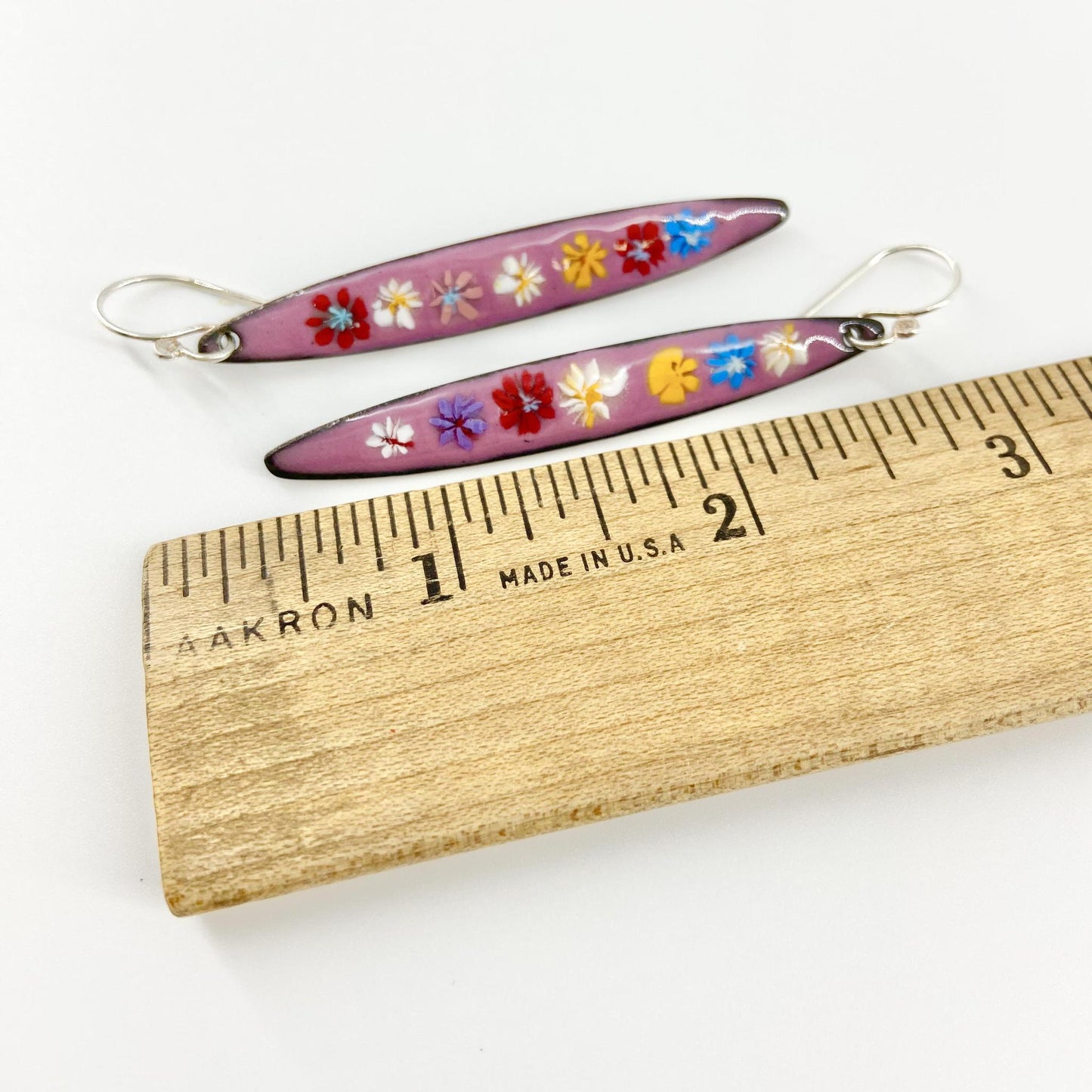 Earrings - Flower Line on Lavender - Enamel on Copper