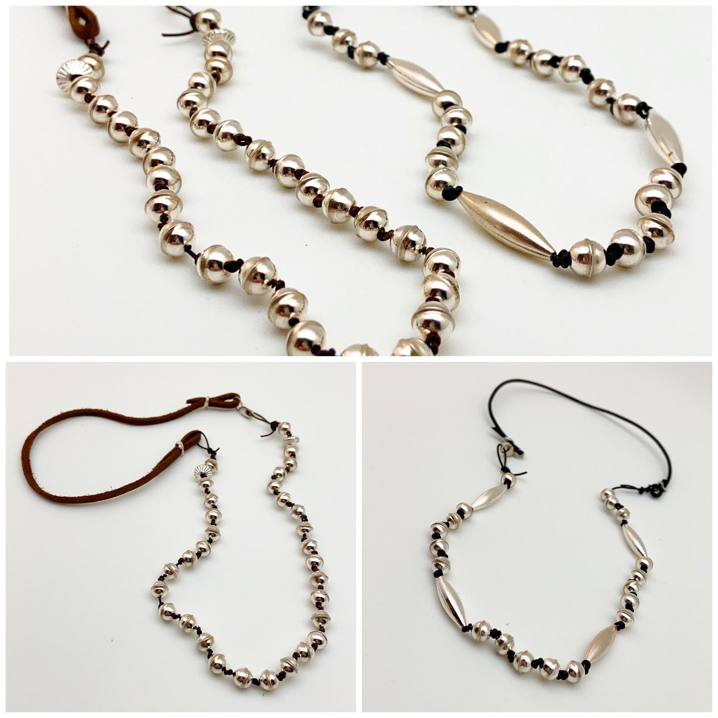 Necklace - "Desert Pearls" on Leather with Sterling Silver
