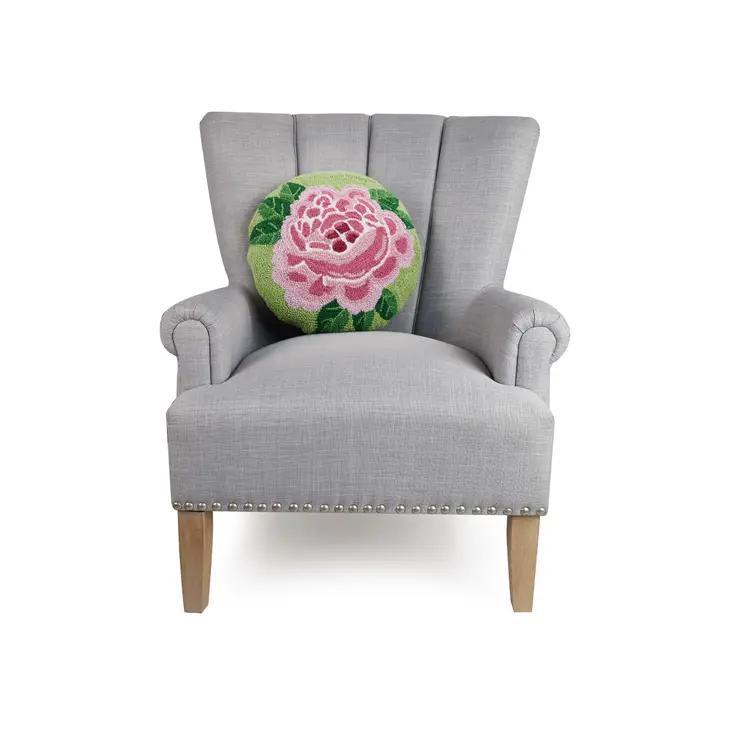 Pillow - Round Pink Flower - Hooked Wool