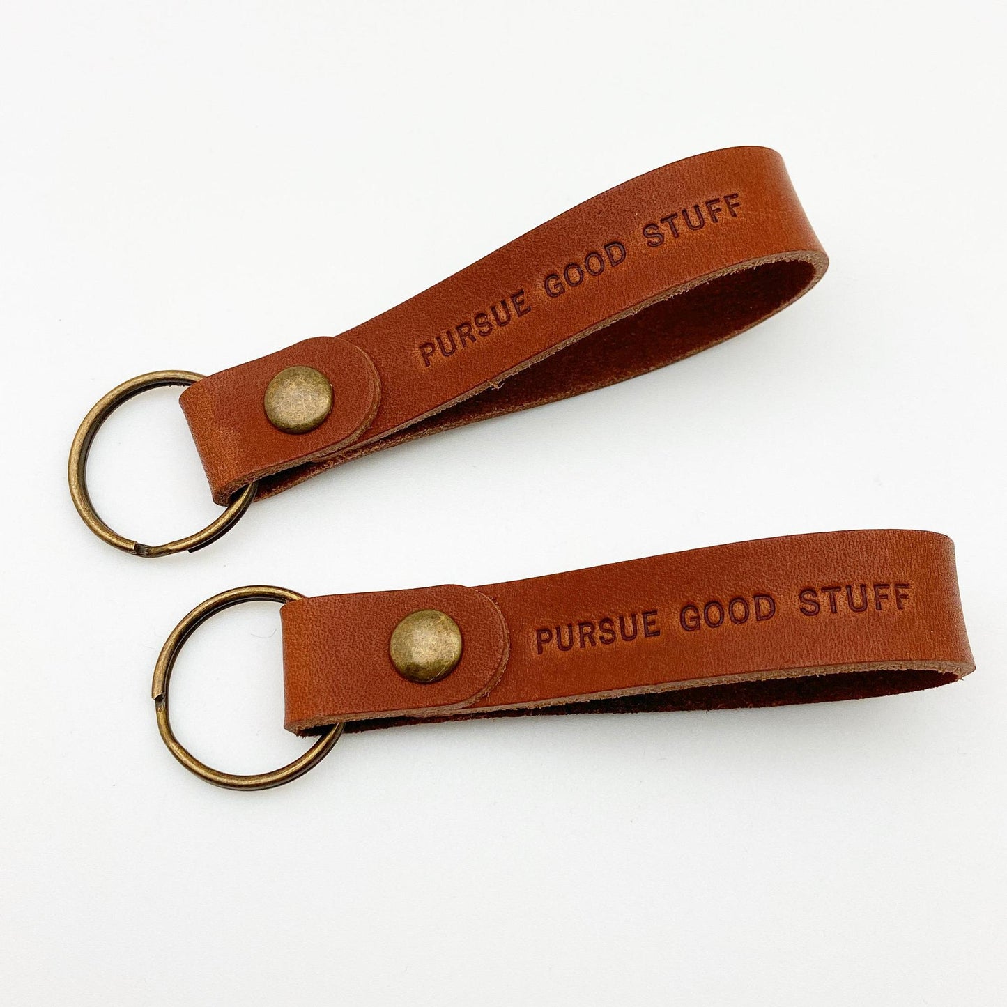 Keychain - Pursue Good Stuff - Hand Stamped Leather