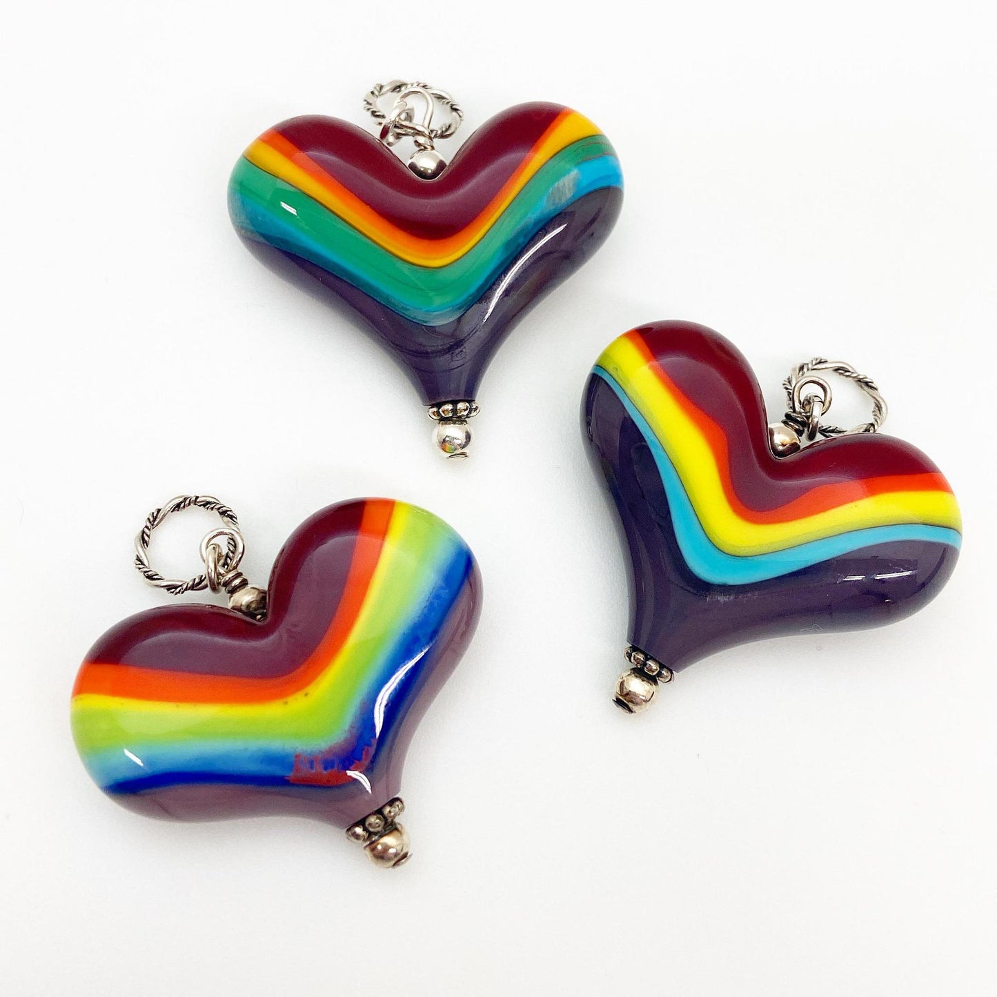 Pendant - Glass "Rainbow" Color Heart - X Large