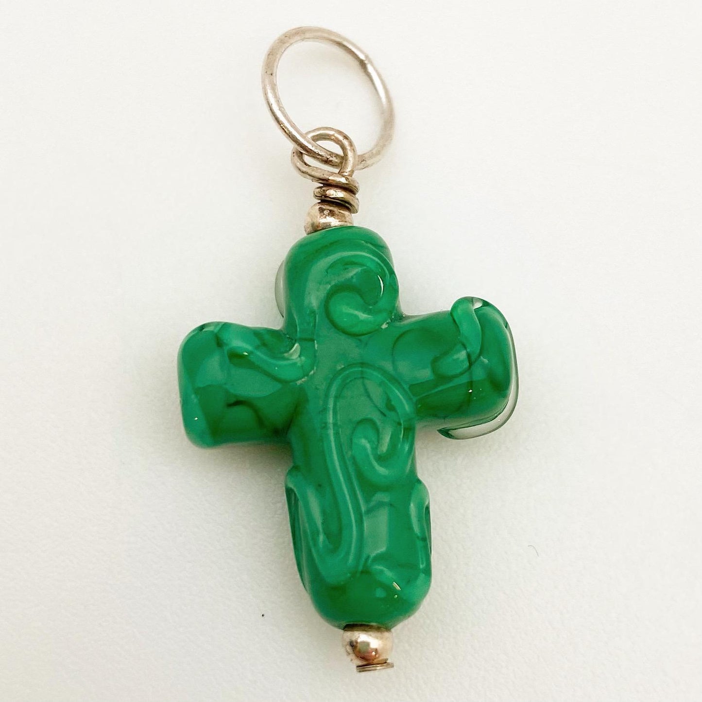 Pendant - Glass w/ Swirl Cross - Small