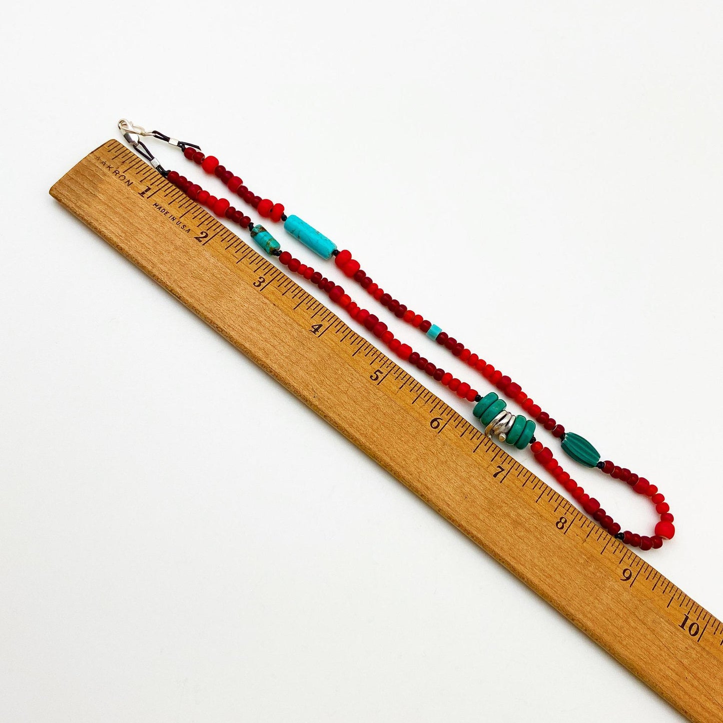 Necklace - African Trade Beads and Turquoise on Leather