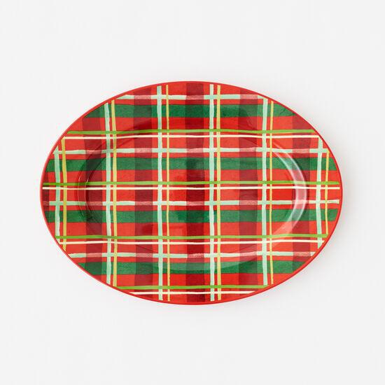 Tray - Melamine "Enamelware" - Holiday Plaid - Oval