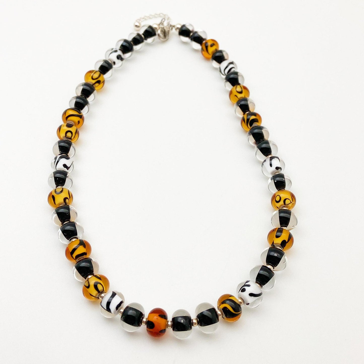 Necklace - Animal Print Glass Beads - Handmade Glass - 16"