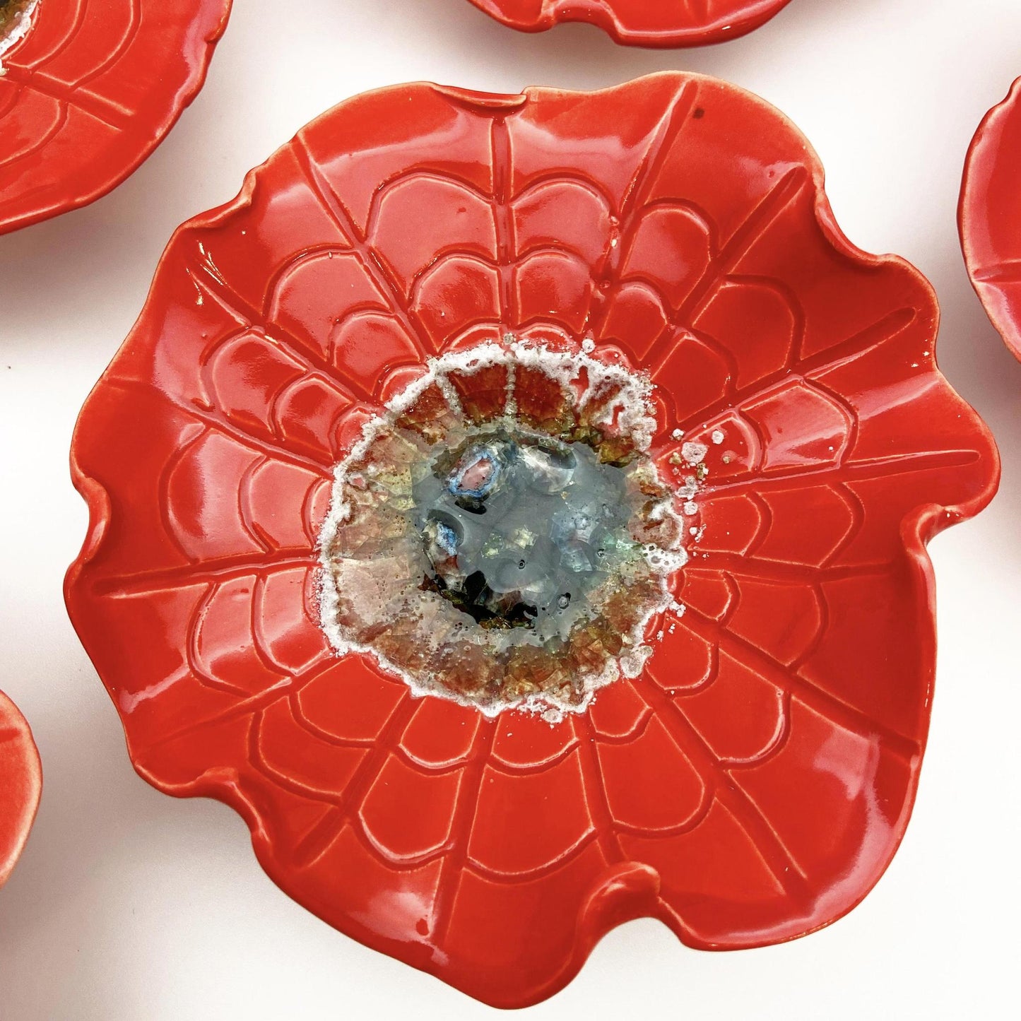 Ceramic Wall Art - "Baby Zinnia" - Red
