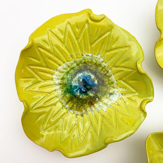 Ceramic Wall Art - "Baby Bachelor Button" - Green Opal